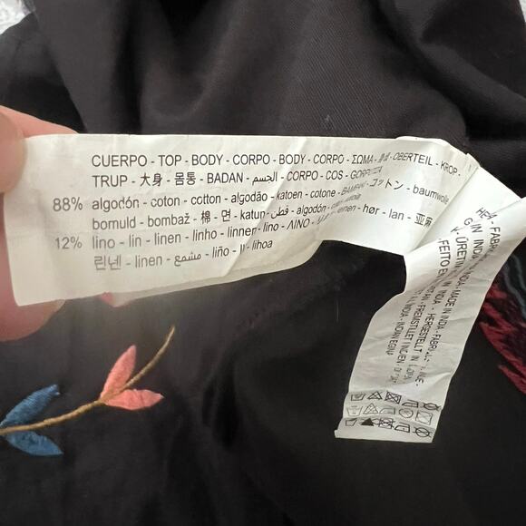 Zara Embroidered Flora Linen Blend Black Shift Dress size S - Picture 8 of 12